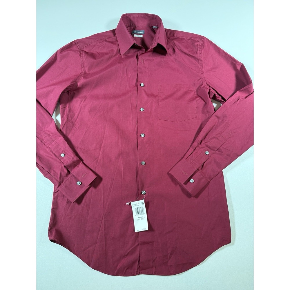 Van‎ Heusen Men's Dress Shirt Regular Fit Poplin Solid Persimmon Size 14.5 32/33